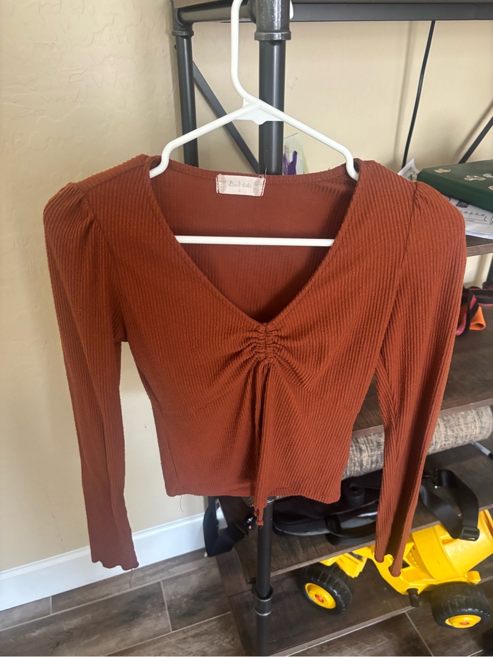 Altar'd State Ribbed Long-Sleeve Top - Rust Orange